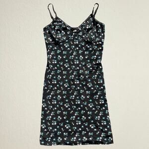 Vintage 90s black blue floral mesh babydoll dress knee length whimsigoth Y2K